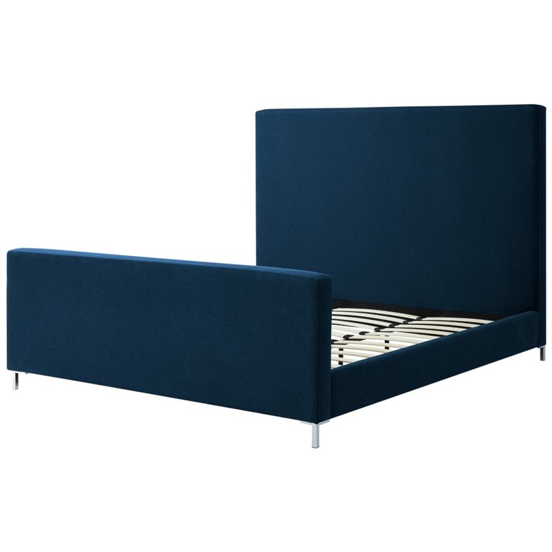 Posh Living Alex Linen Fabric Upholstered Platform King Bed Frame in Blue
