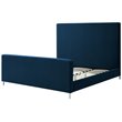 Posh Living Alex Linen Fabric Upholstered Platform King Bed Frame in Blue