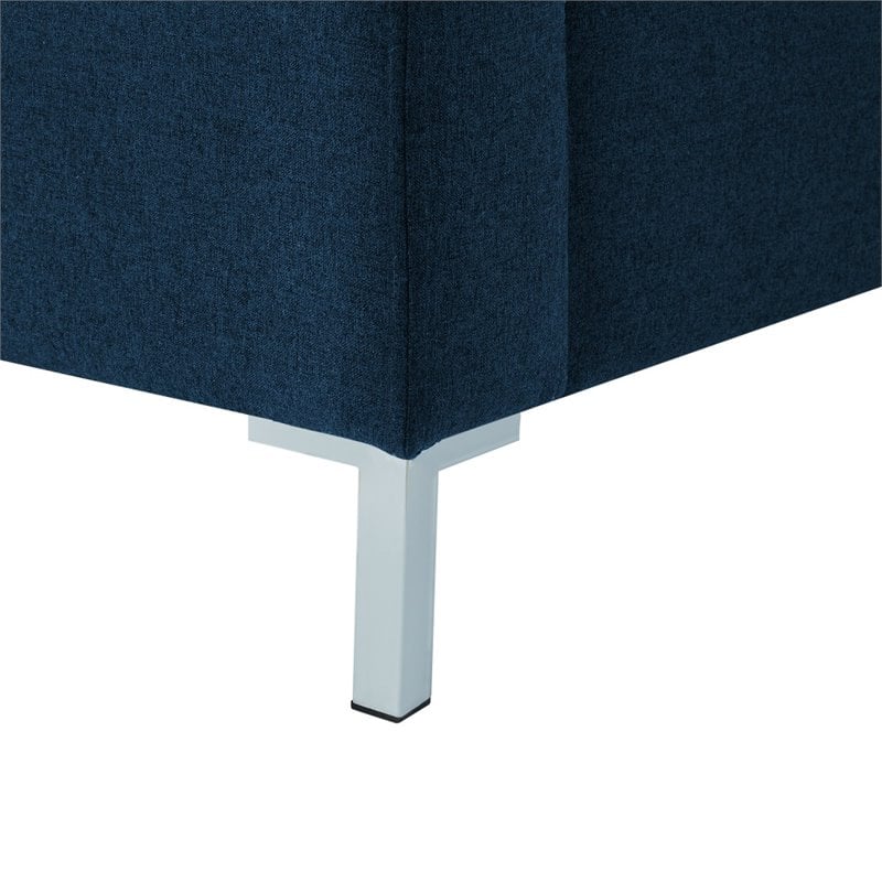 Posh Living Alex Linen Fabric Upholstered Platform King Bed Frame in Blue