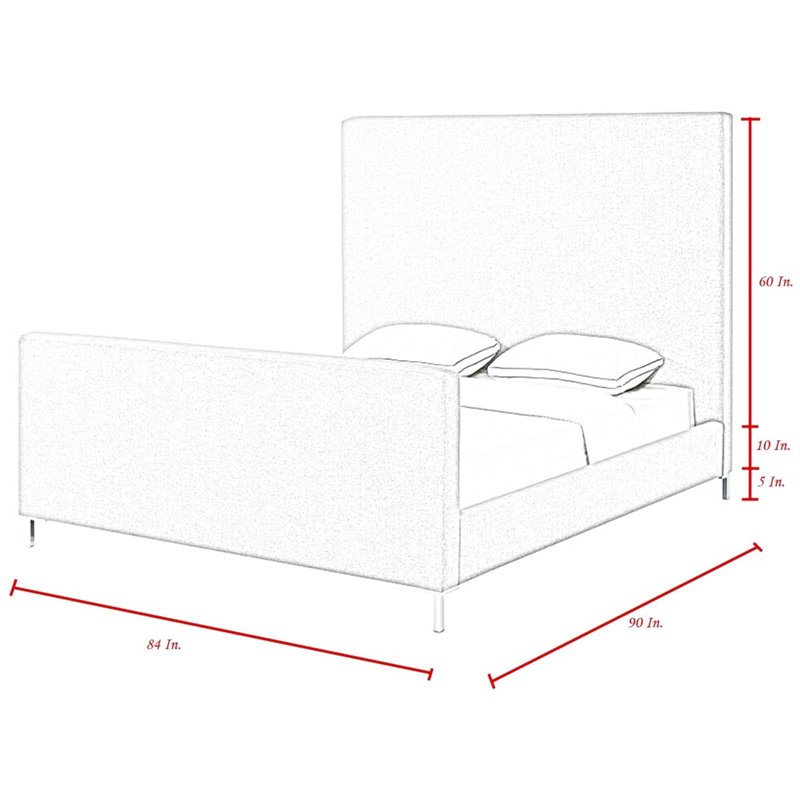 Posh Living Alex Linen Fabric Upholstered Platform King Bed Frame in Blue