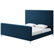 Posh Living Alex Linen Fabric Upholstered Platform King Bed Frame in Blue