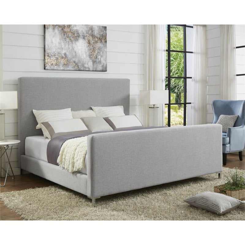 Posh Living Alex Linen Fabric Upholstered Platform King Bed Frame in Gray