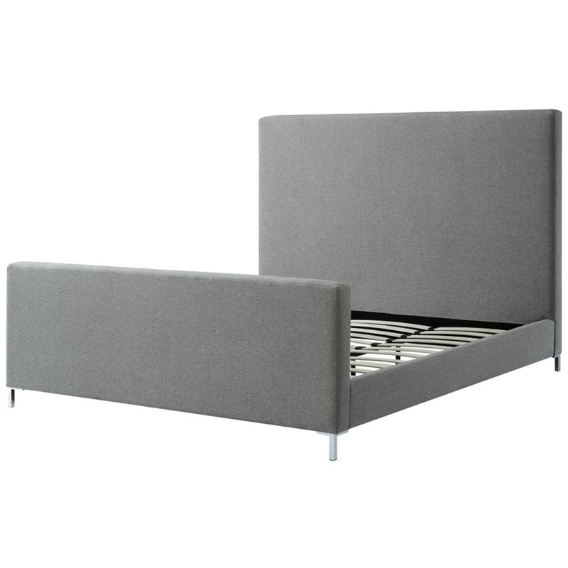 Posh Living Alex Linen Fabric Upholstered Platform King Bed Frame in Gray