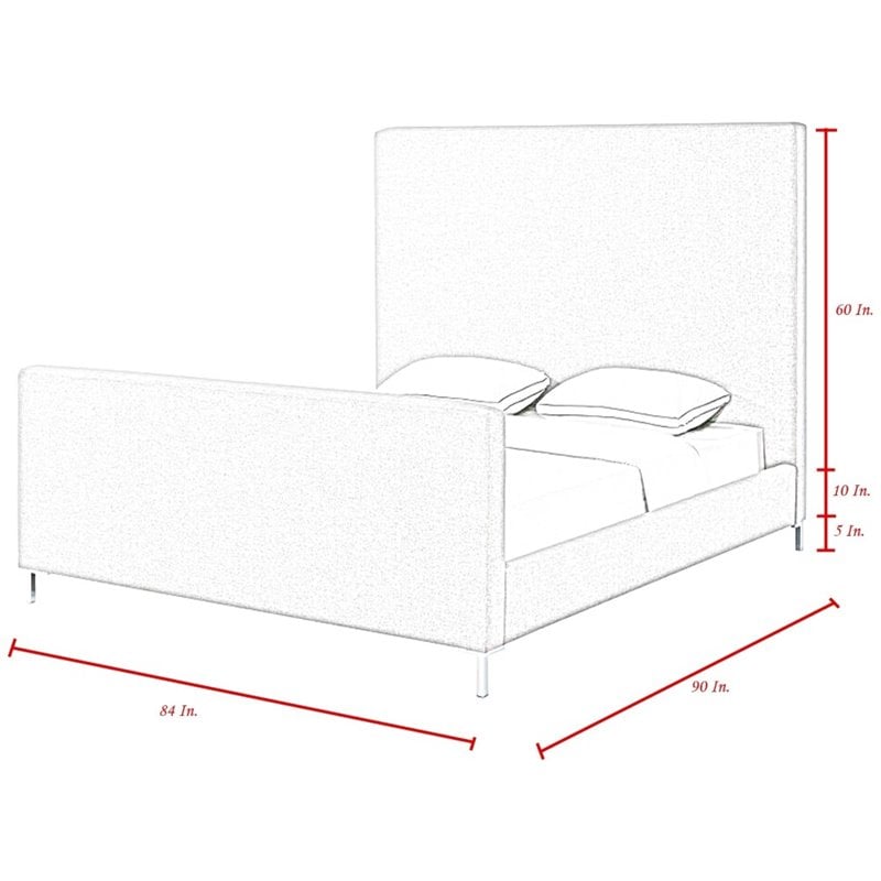 Posh Living Alex Linen Fabric Upholstered Platform King Bed Frame in Gray