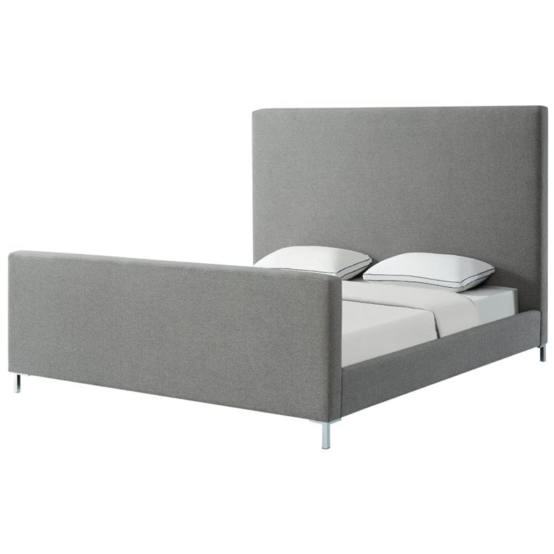 Posh Living Alex Linen Fabric Upholstered Platform King Bed Frame in Gray