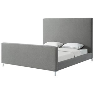 Posh Living Alex Linen Fabric Upholstered Platform King Bed Frame in Gray