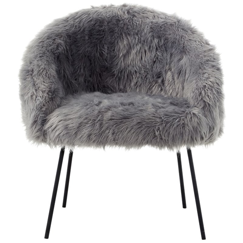 Posh Living Anthony Faux Fur Fabric Accent Chair with Metal Legs in Gray
