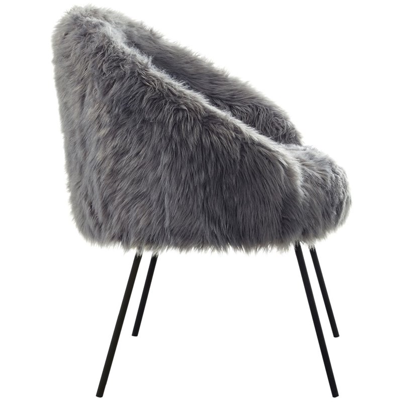 Posh Living Anthony Faux Fur Fabric Accent Chair with Metal Legs in Gray
