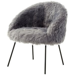 Posh Living Anthony Faux Fur Fabric Accent Chair with Metal Legs in Gray