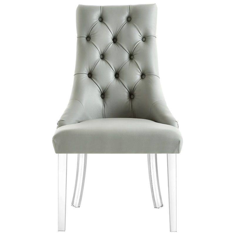 Posh Living Colton PU Leather  Acrylic Leg Dining Chair in Gray (Set of 2)