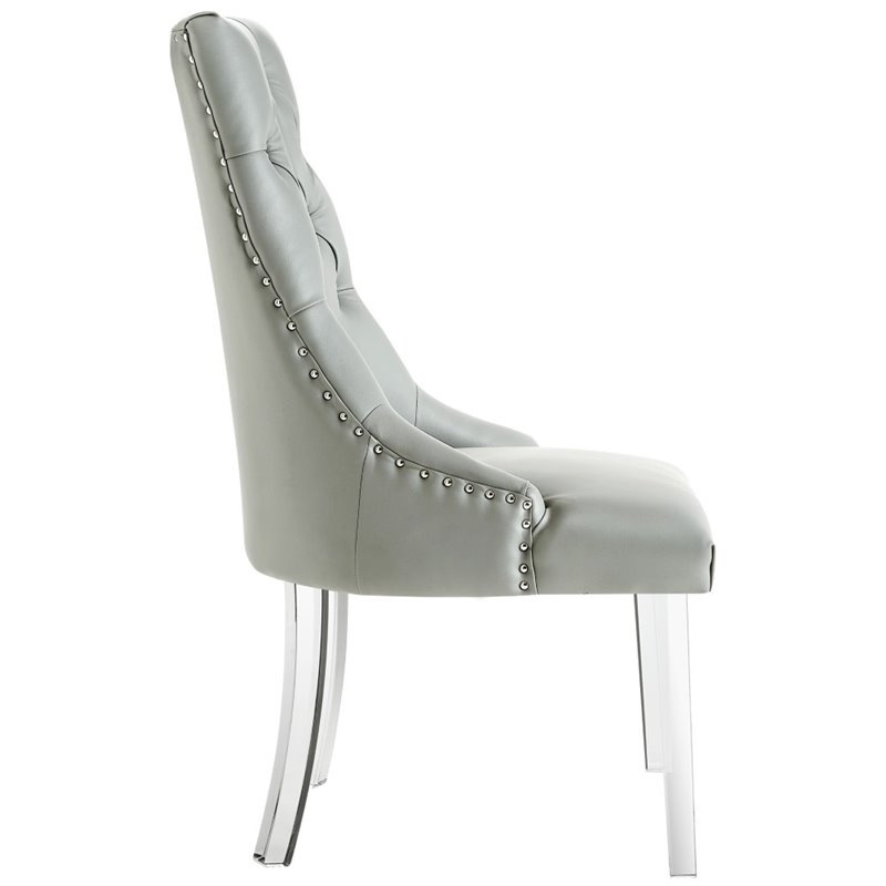 Posh Living Colton PU Leather  Acrylic Leg Dining Chair in Gray (Set of 2)