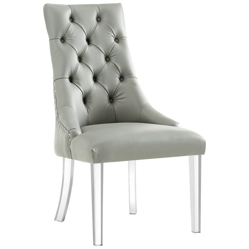 Posh Living Colton PU Leather  Acrylic Leg Dining Chair in Gray (Set of 2)