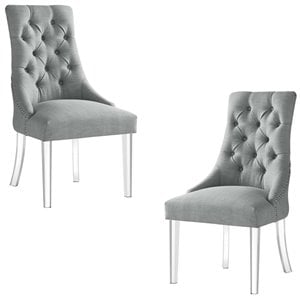 Colton Linen Fabric Dining Side Chair with Acrylic Legs - Gray (Set of 2)