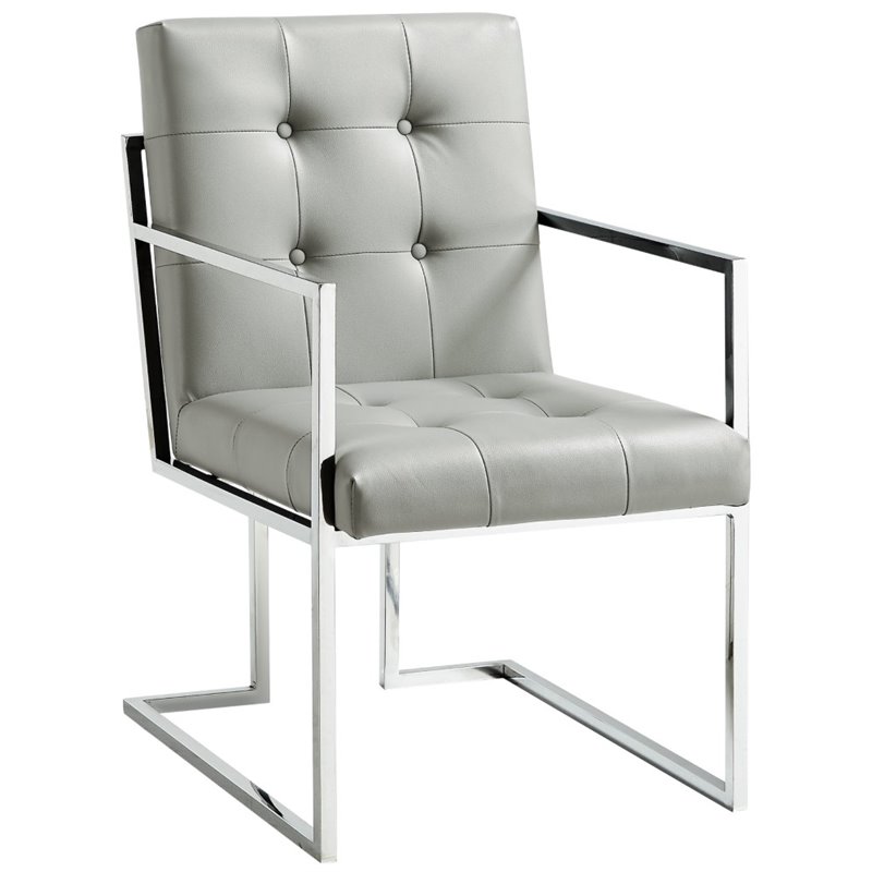 Posh Living Evan Tufted Faux Leather Dining Chair Light - Gray/Chrome (Set of 2)