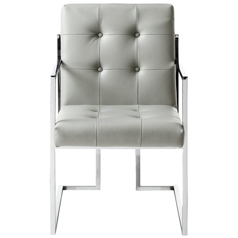 Posh Living Evan Tufted Faux Leather Dining Chair Light - Gray/Chrome (Set of 2)