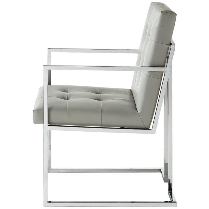 Posh Living Evan Tufted Faux Leather Dining Chair Light - Gray/Chrome (Set of 2)