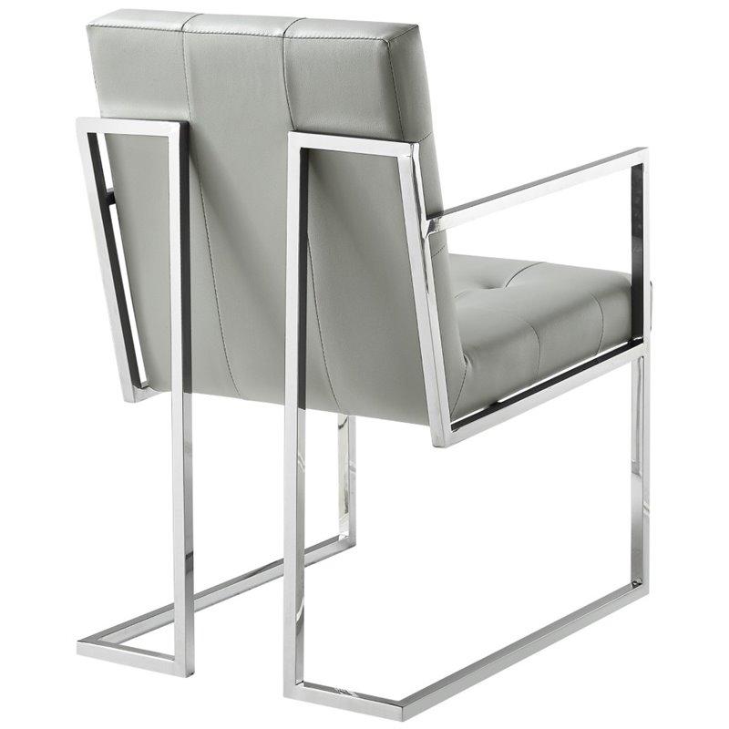 Posh Living Evan Tufted Faux Leather Dining Chair Light - Gray/Chrome (Set of 2)