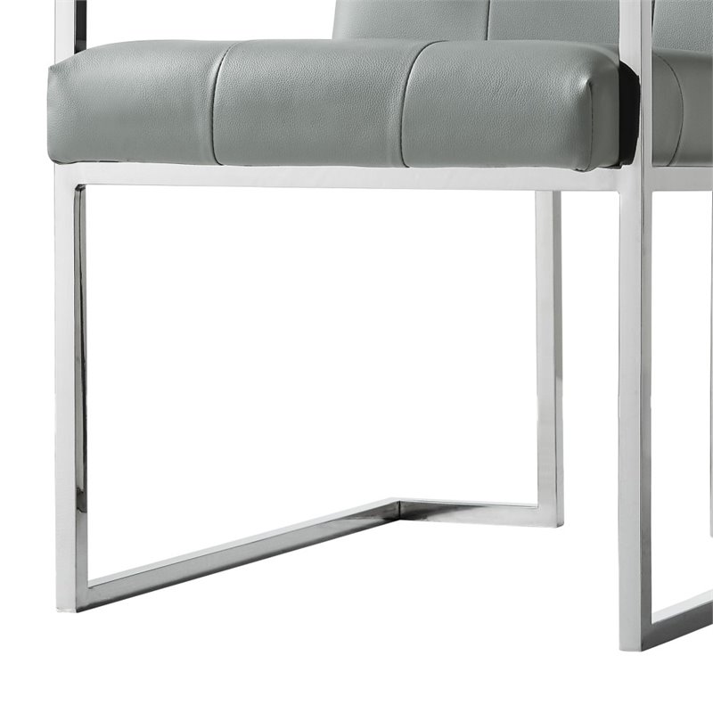 Posh Living Evan Tufted Faux Leather Dining Chair Light - Gray/Chrome (Set of 2)