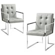 Posh Living Evan Tufted Faux Leather Dining Chair Light - Gray/Chrome (Set of 2)