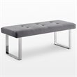 Posh Living Myles Tufted Velvet Bench with Stainless Steel Legs in Gray/Chrome