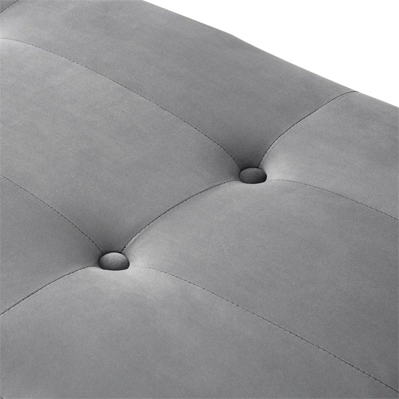 Posh Living Myles Tufted Velvet Bench with Stainless Steel Legs in Gray/Chrome