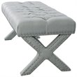 Posh Living Kennedy Tufted Linen Fabric Bench with Nailhead Trim in Light Gray