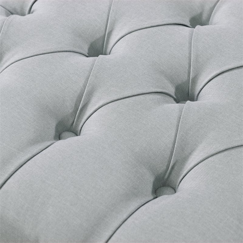 Posh Living Kennedy Tufted Linen Fabric Bench with Nailhead Trim in Light Gray