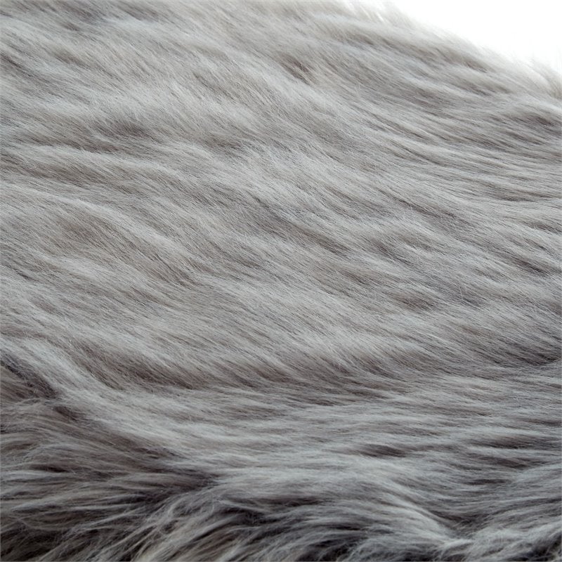Posh Living Joseph Faux Fur Fabric Bench in Gray/Chrome
