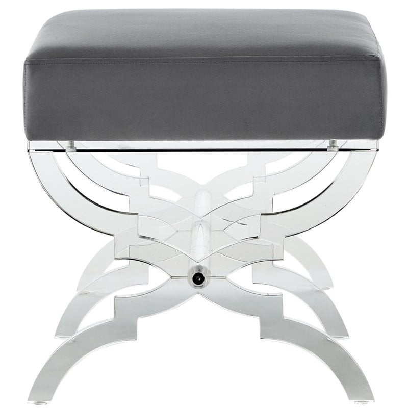 Posh Living Brayden Velvet Upholstered Bench with Acrylic X-Legs in Gray