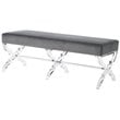 Posh Living Brayden Velvet Upholstered Bench with Acrylic X-Legs in Gray
