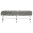 Posh Living Brayden Faux Fur Fabric Upholstered Bench with Acrylic X-Legs Gray
