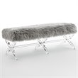 Posh Living Brayden Faux Fur Fabric Upholstered Bench with Acrylic X-Legs Gray