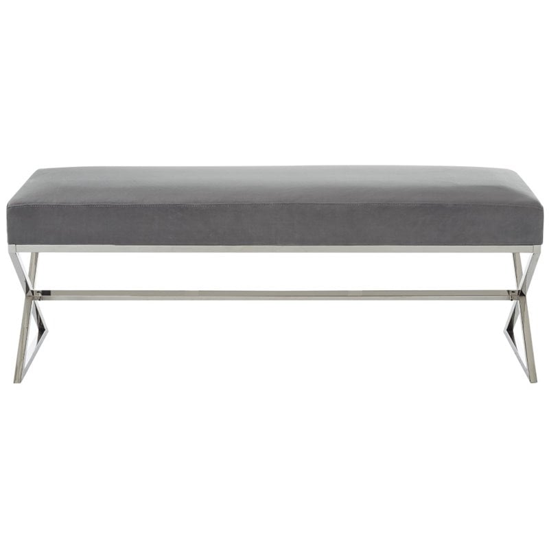 Posh Living Colin Velvet Upholstered Bench with Stainless Steel Legs Gray