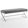 Posh Living Colin Velvet Upholstered Bench with Stainless Steel Legs Gray