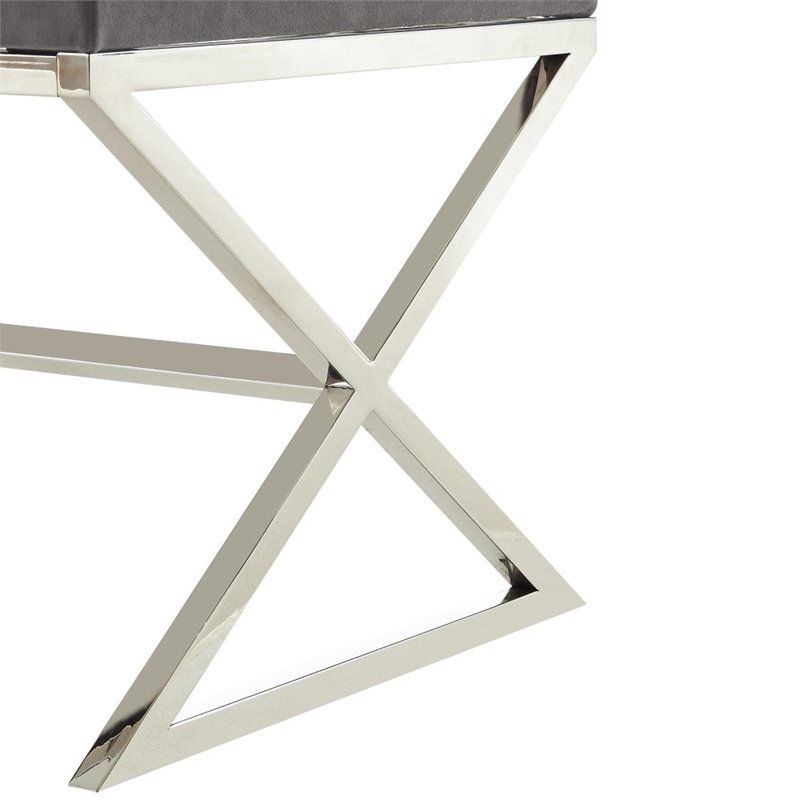 Posh Living Colin Velvet Upholstered Bench with Stainless Steel Legs Gray