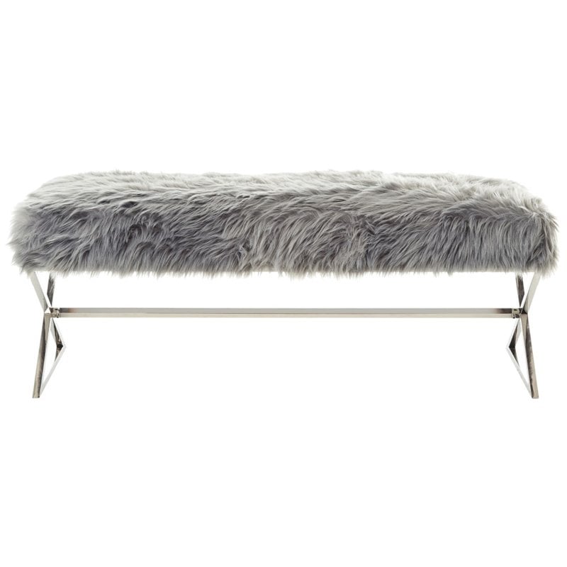 Posh Colin Fur Fabric Upholstered Bench with Stainless Steel Legs ...