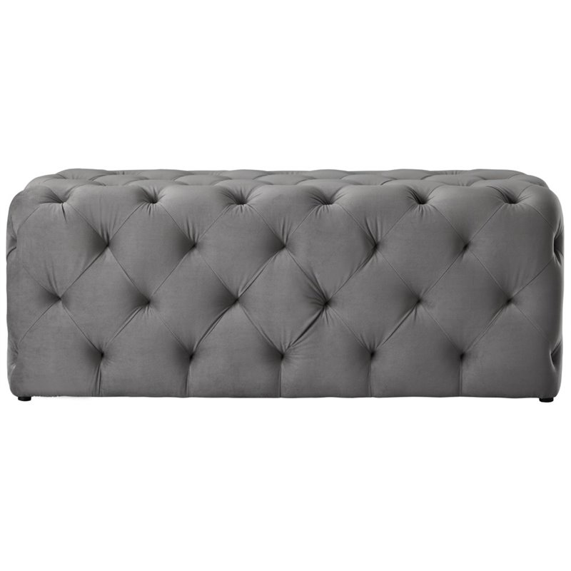 Posh Living Brice Modern Button-Tufted Velvet Bench in Gray