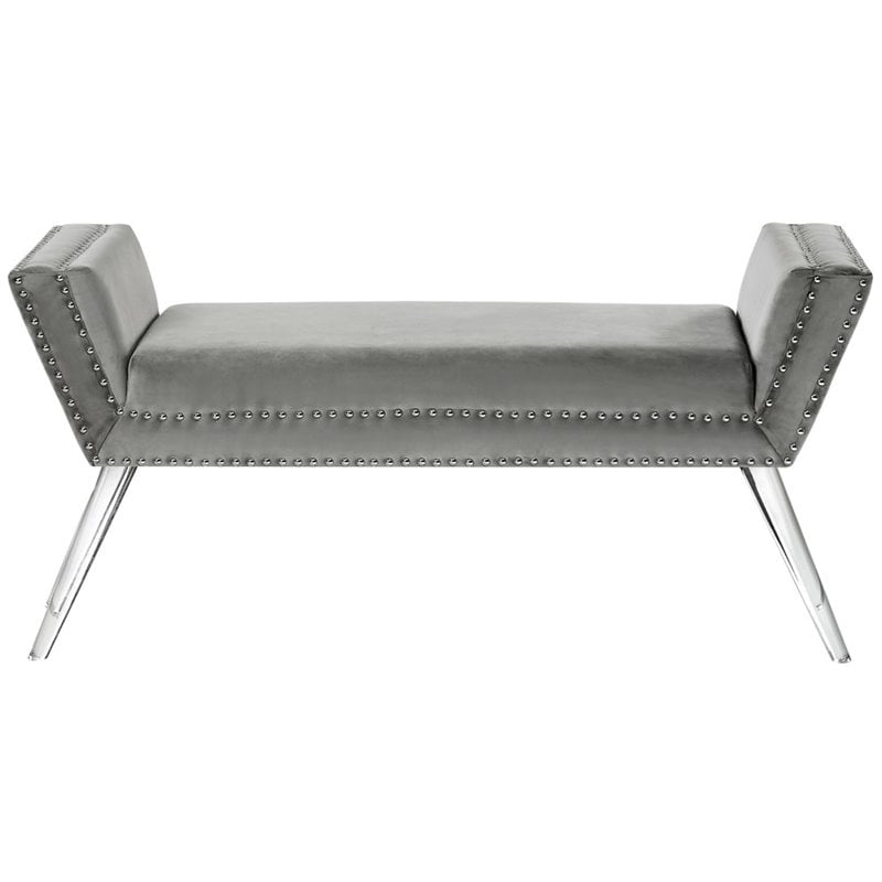 Posh Living Katherine Velvet Upholstered Bench with Acrylic Legs in Gray