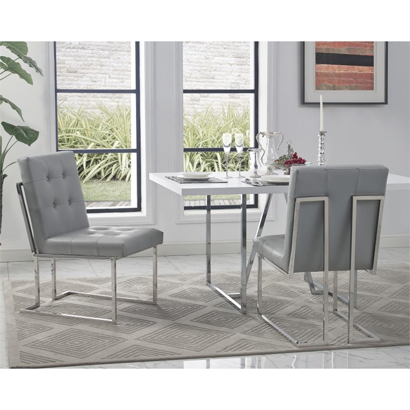 Posh Living Evan Faux Leather Dining Side Chair in Light Gray/Chrome (Set of 2)