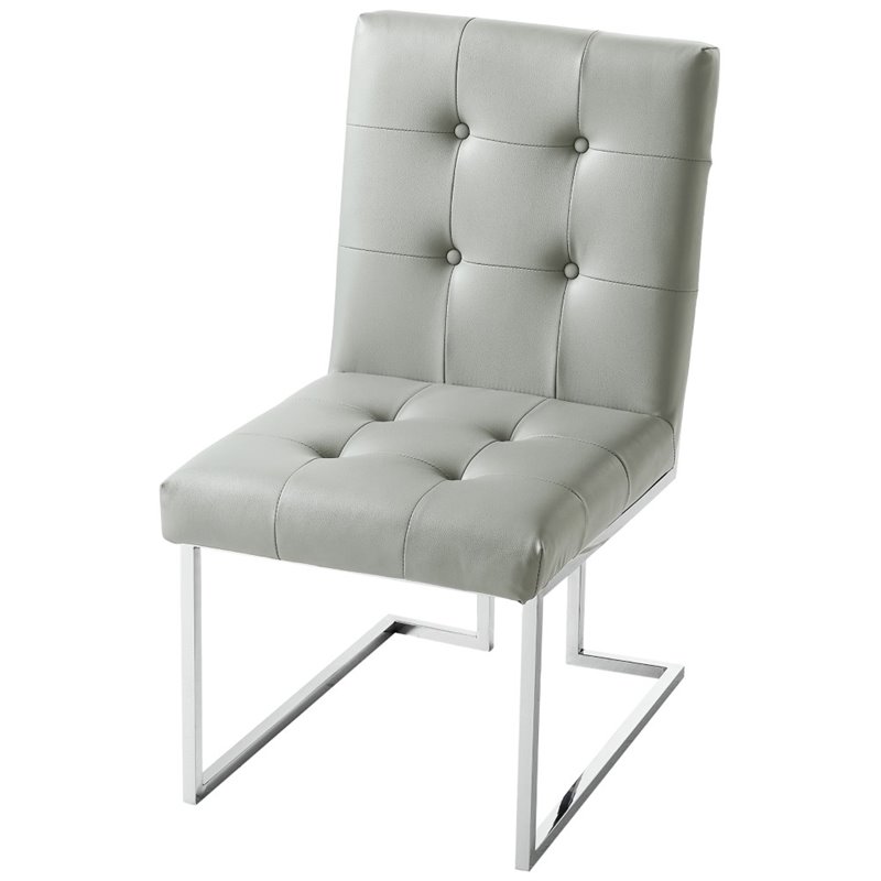 Posh Living Evan Faux Leather Dining Side Chair in Light Gray/Chrome (Set of 2)