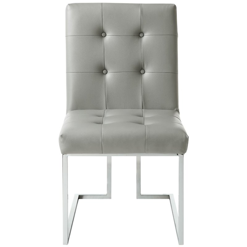 Posh Living Evan Faux Leather Dining Side Chair in Light Gray/Chrome (Set of 2)