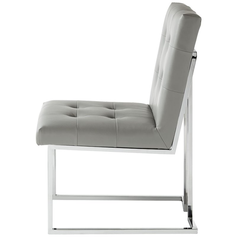 Posh Living Evan Faux Leather Dining Side Chair in Light Gray/Chrome (Set of 2)