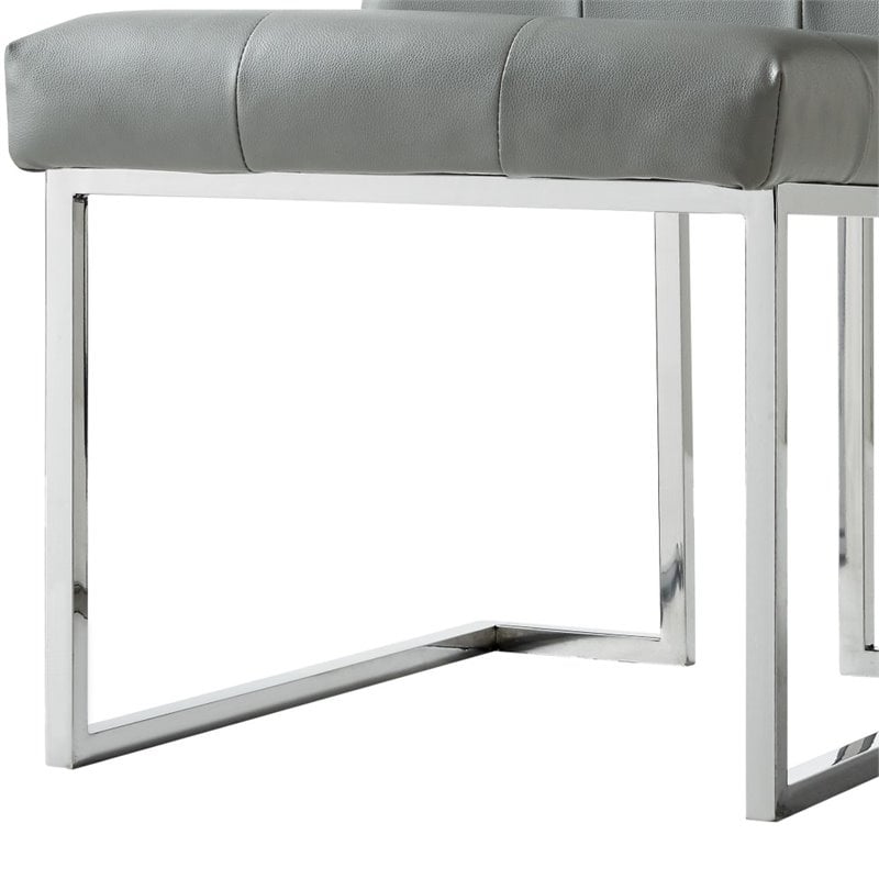 Posh Living Evan Faux Leather Dining Side Chair in Light Gray/Chrome (Set of 2)