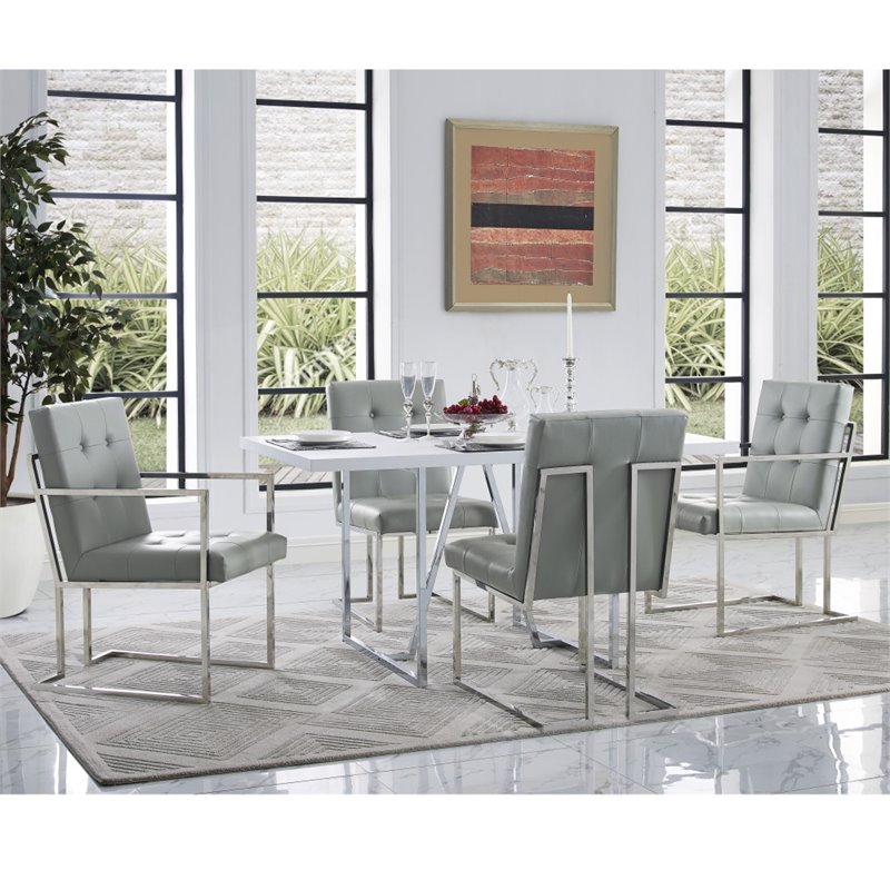 Posh Living Evan Faux Leather Dining Side Chair in Light Gray/Chrome (Set of 2)