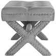 Posh Living Hazel Velvet X-Base Ottoman with Nailhead Trim in Light Gray
