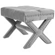 Posh Living Hazel Velvet X-Base Ottoman with Nailhead Trim in Light Gray