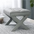 Posh Living Hazel Linen Fabric X-Base Ottoman with Nailhead Trim in Light Gray