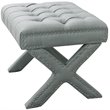 Posh Living Hazel Linen Fabric X-Base Ottoman with Nailhead Trim in Light Gray