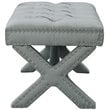 Posh Living Hazel Linen Fabric X-Base Ottoman with Nailhead Trim in Light Gray