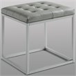 Posh Living Nolan Tufted Faux Leather Cube Ottoman with Metal Frame in Gray